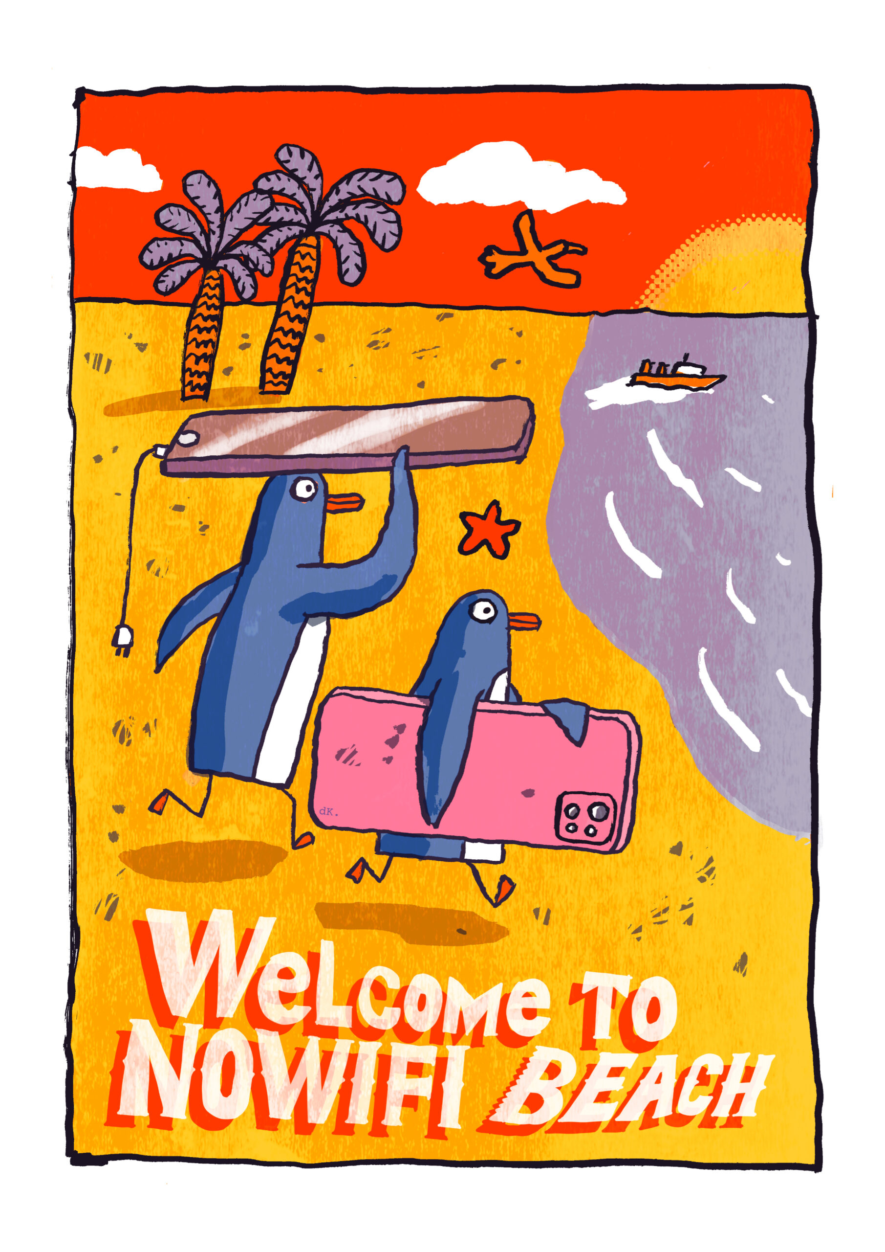 Vacances à NoWifi Beach, illustration de Philippe de Kemmeter