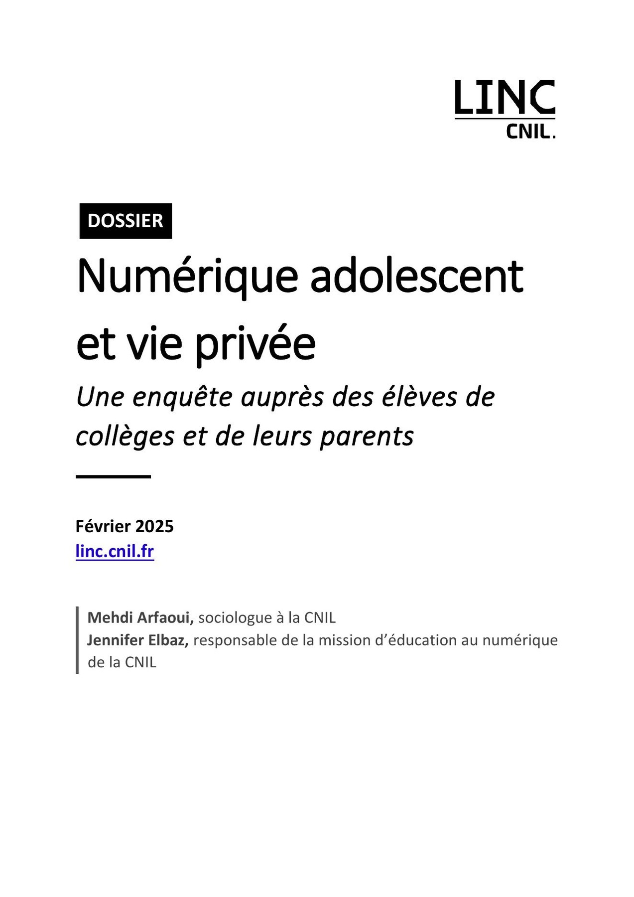 Couverture du dossier Numérique adolescent et vie privée