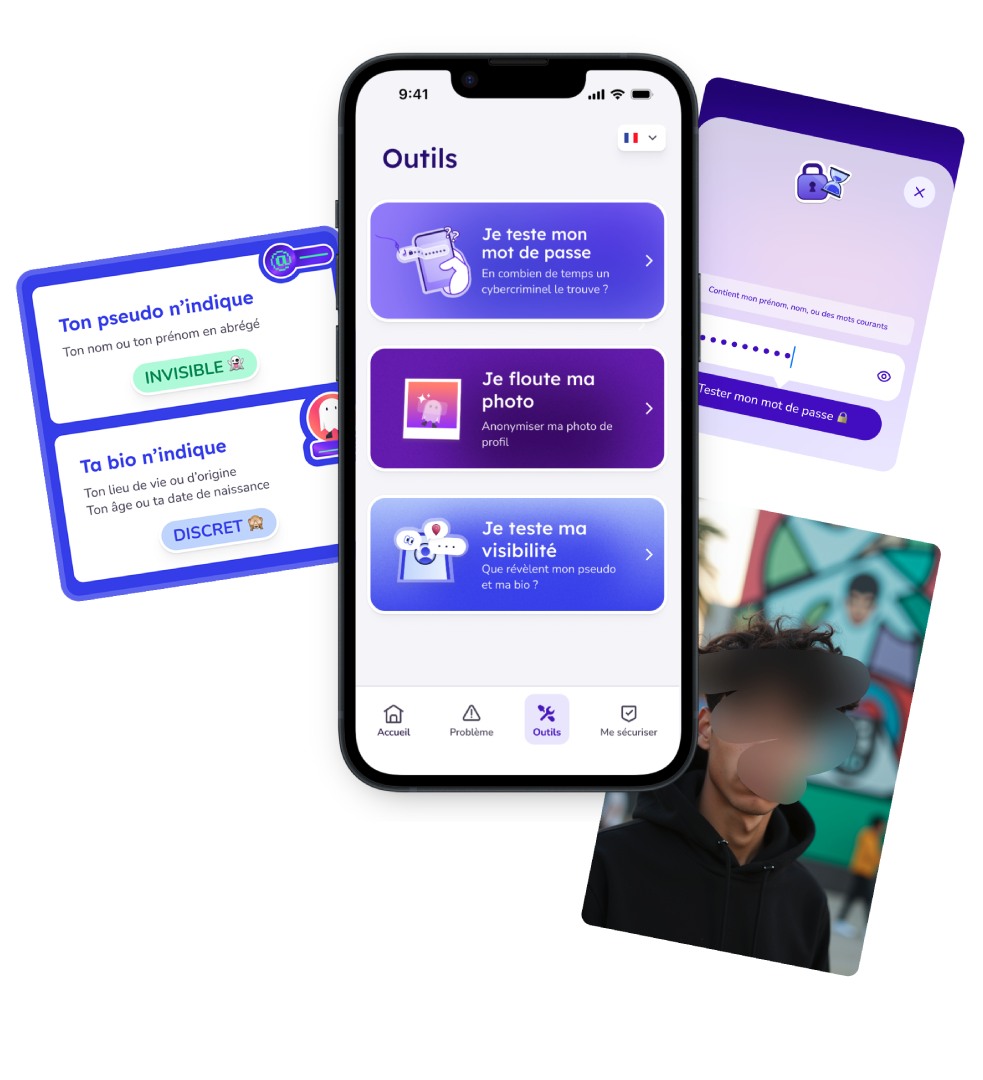 Écrans de FantomApp présentant ses outils pour les parents et les enfants